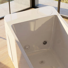 All-In Kryo integrated acrylic hot and cold plunge with built-in jets in a modern bathroom setting in a modern home wellness space 