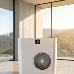 All-In Kryo integrated acrylic hot and cold plunge display and ventilation in a modern home wellness space