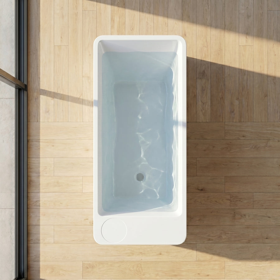 All-In Kryo integrated acrylic hot and cold plunge in a modern home wellness space on a wooden floor