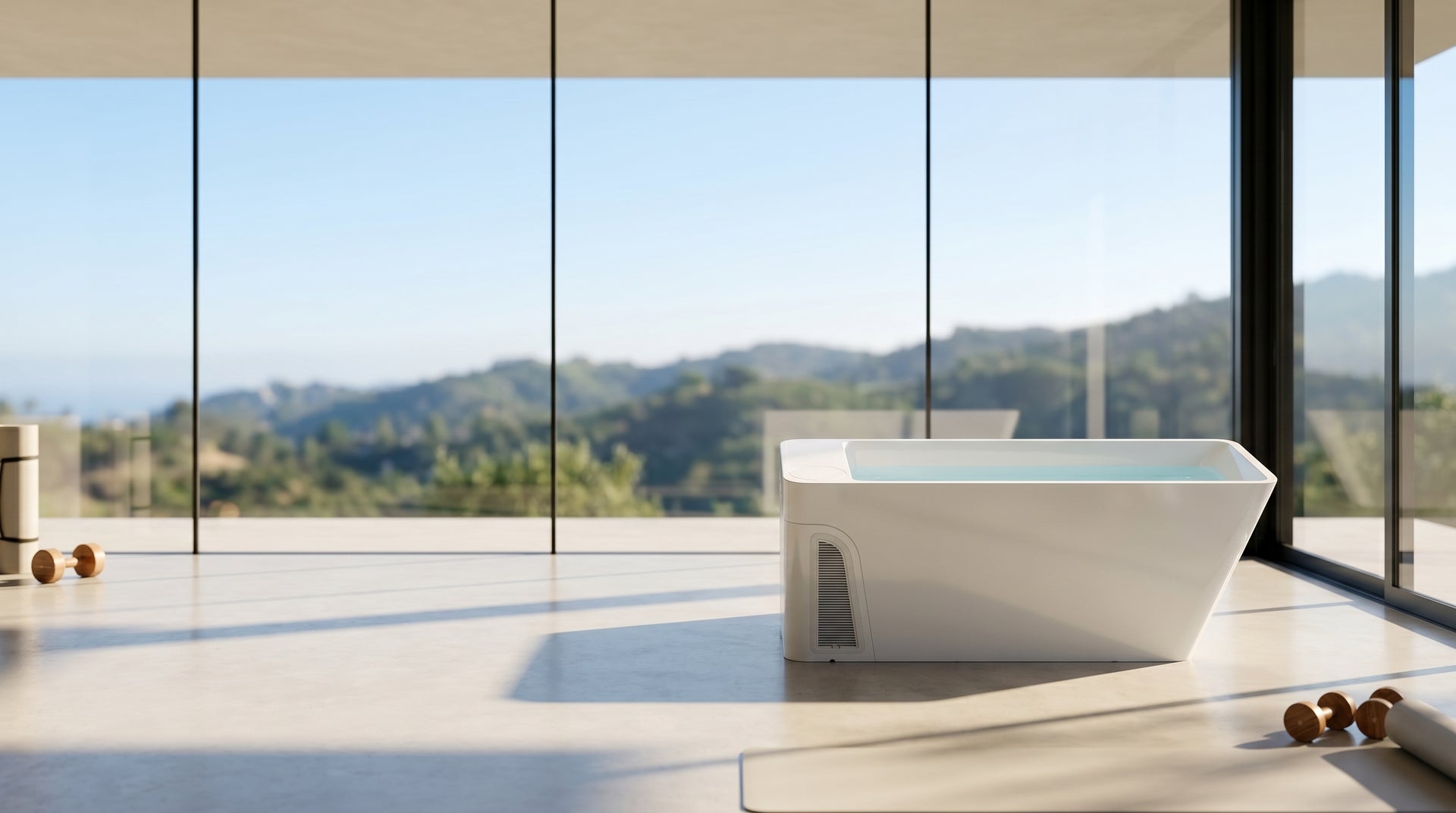 All-In Kryo hot and cold plunge in a modern home wellness space by day