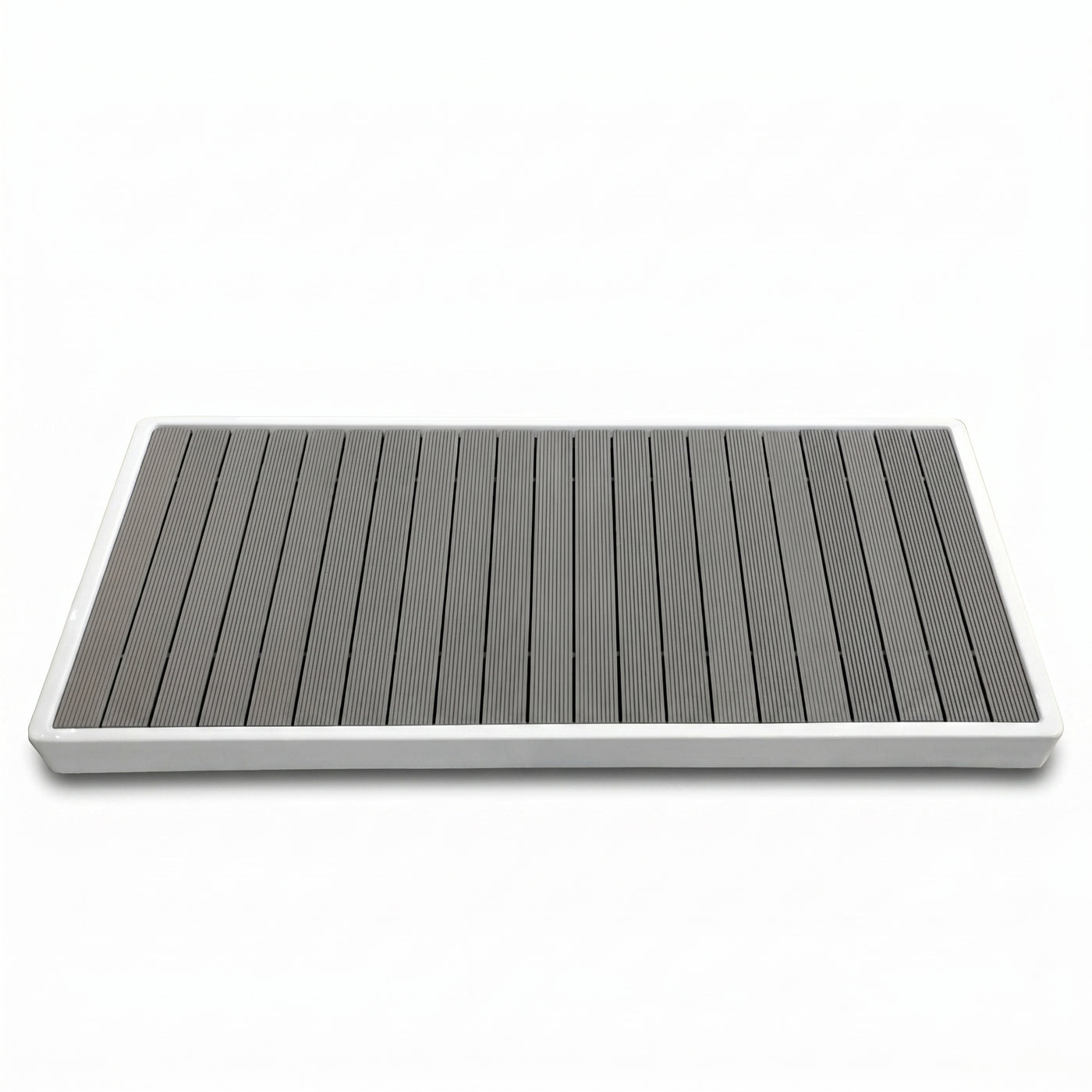 Gray Slatted Entry Platform for Cold Plunge Setups on white background