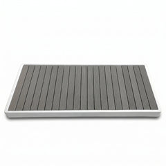 Gray Slatted Entry Platform for Cold Plunge Setups on white background